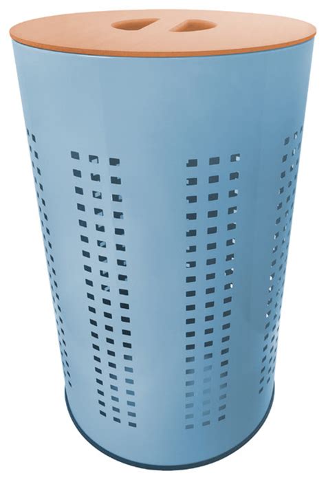 light blue laundry hamper.